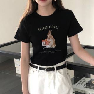 미우미우 남성 여성 명품 반팔티 레플리카 토끼 쇼핑카트 티셔츠